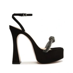 Black Platform High Heel Sandals with Crystal Knot Strap